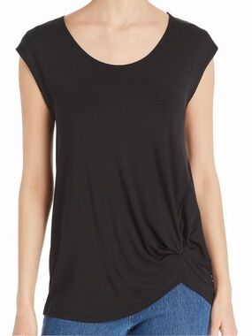 Lysse Women's Black Cara Twist-Hem Cap Sleeve Top Size M